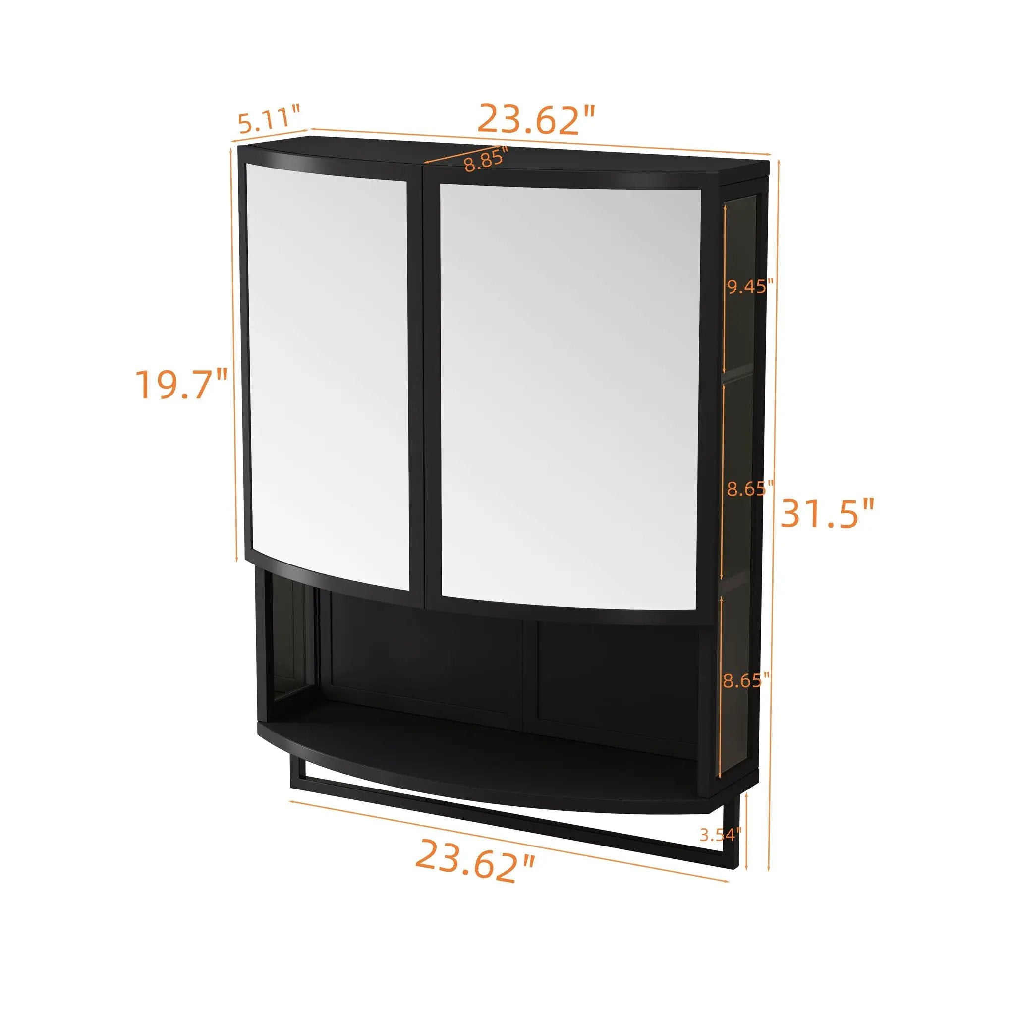 Arched Glass Double Door Wardrobe With Shatterproof Mirror, Open Shelf & Towel Rack by Unique Piece Furniture