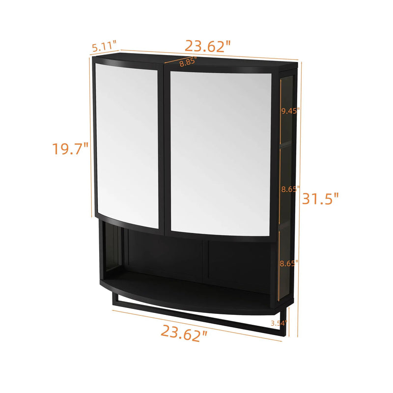 Arched Glass Double Door Wardrobe With Shatterproof Mirror, Open Shelf & Towel Rack by Unique Piece Furniture