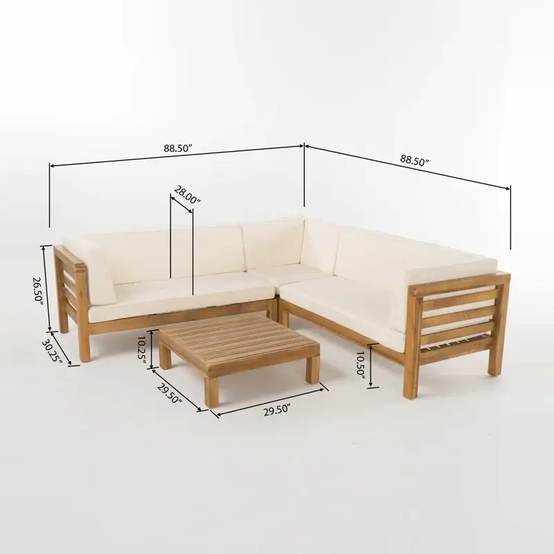 OANA Outdoor Wooden Sectional Set with Cushions, Beige by HouseOfZazla