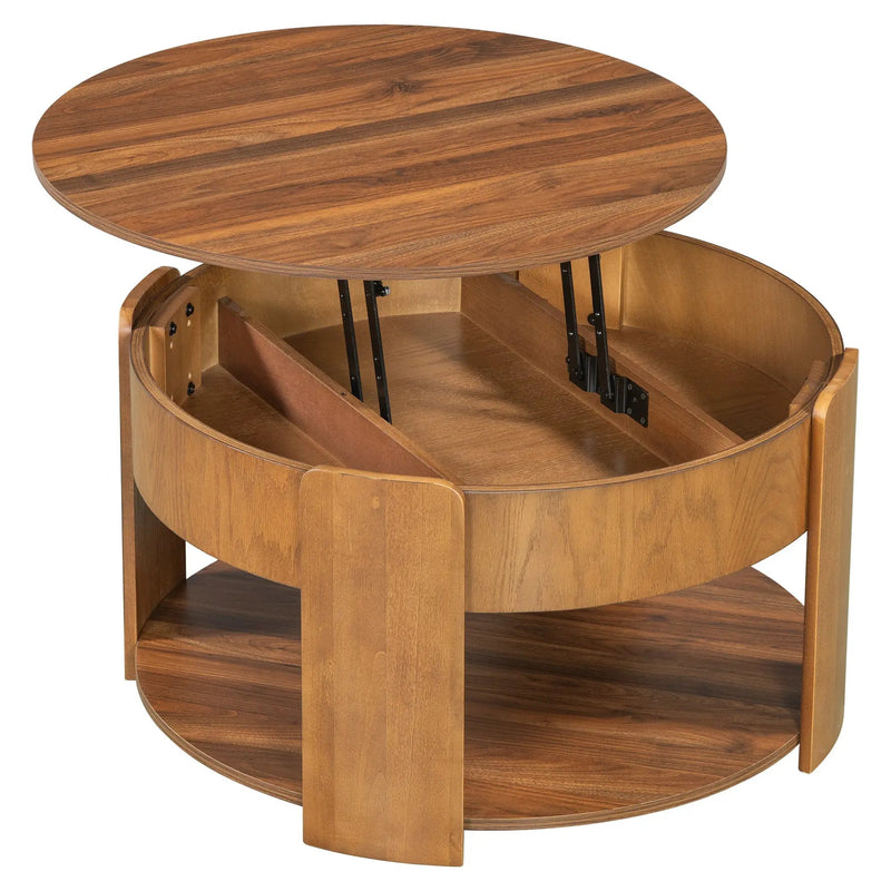 Vibe Haus Farmhouse Round Lift Top Coffee Table with Hidden Storage by HouseOfZazla