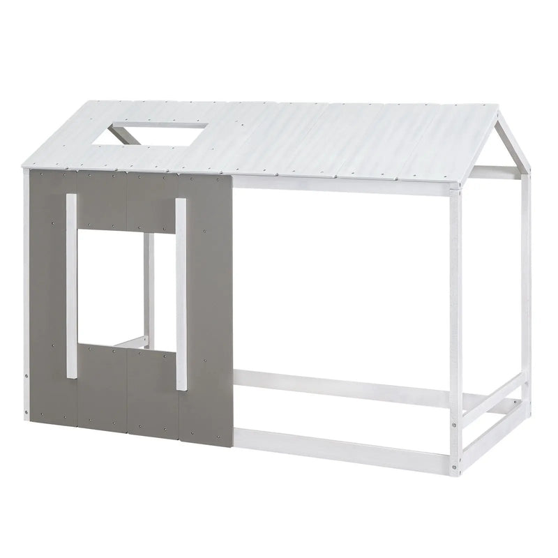 Twin Size House Platform Bed With Roof And Window - Natural / White by Unique Piece Furniture
