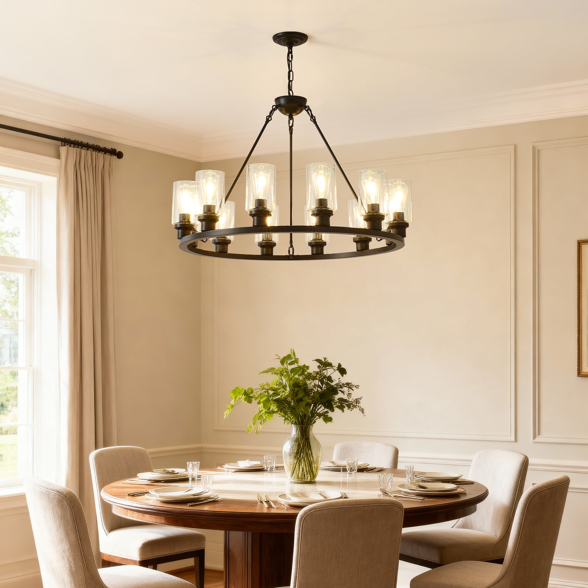 Black Wagon Wheel Chandelier 31.5 Inch Modern Farmhouse Pendant Light by HouseOfZazla