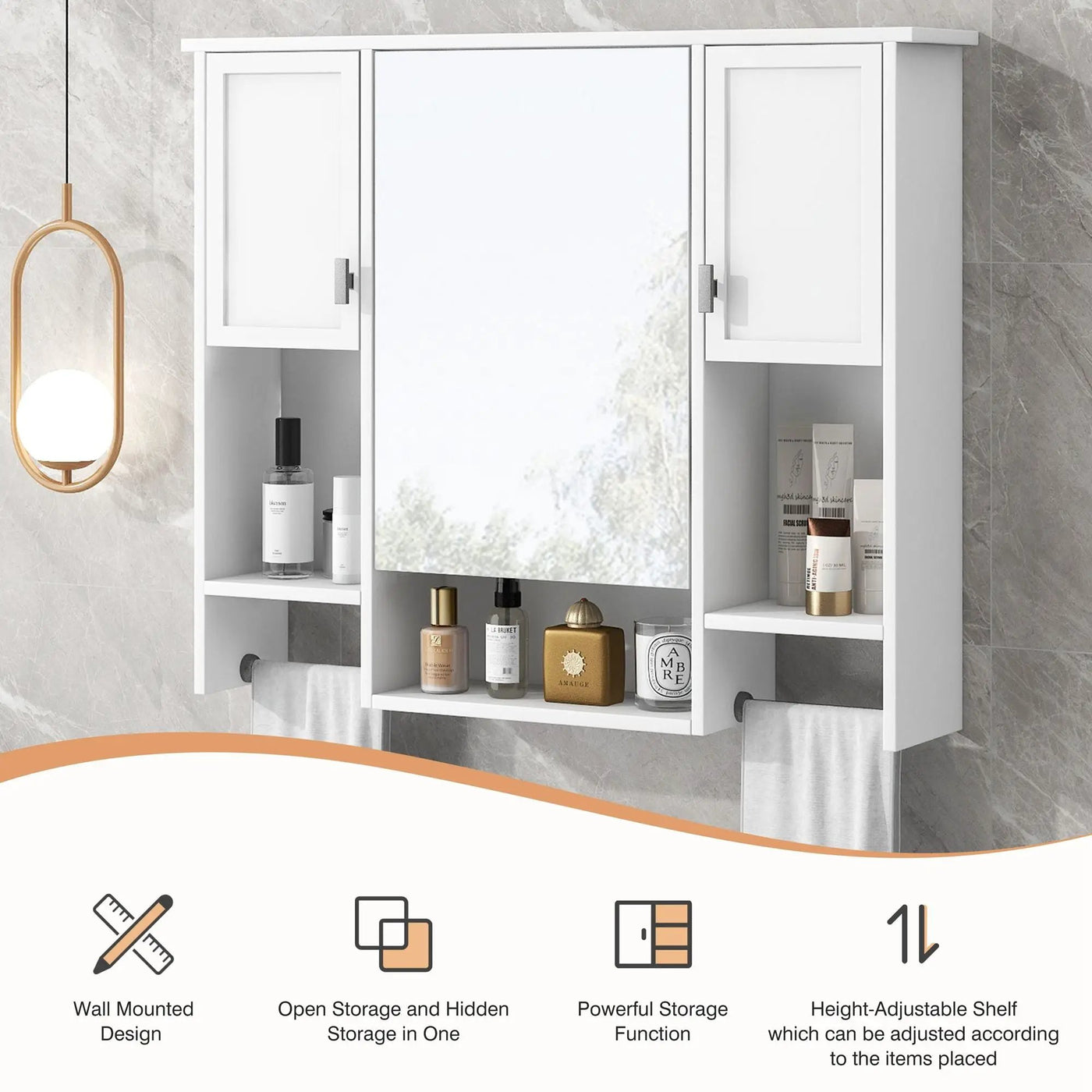 Wall Mounted Bathroom Storage Cabinet With Mirror, Medicine Cabinet With Towel Bar by Unique Piece Furniture