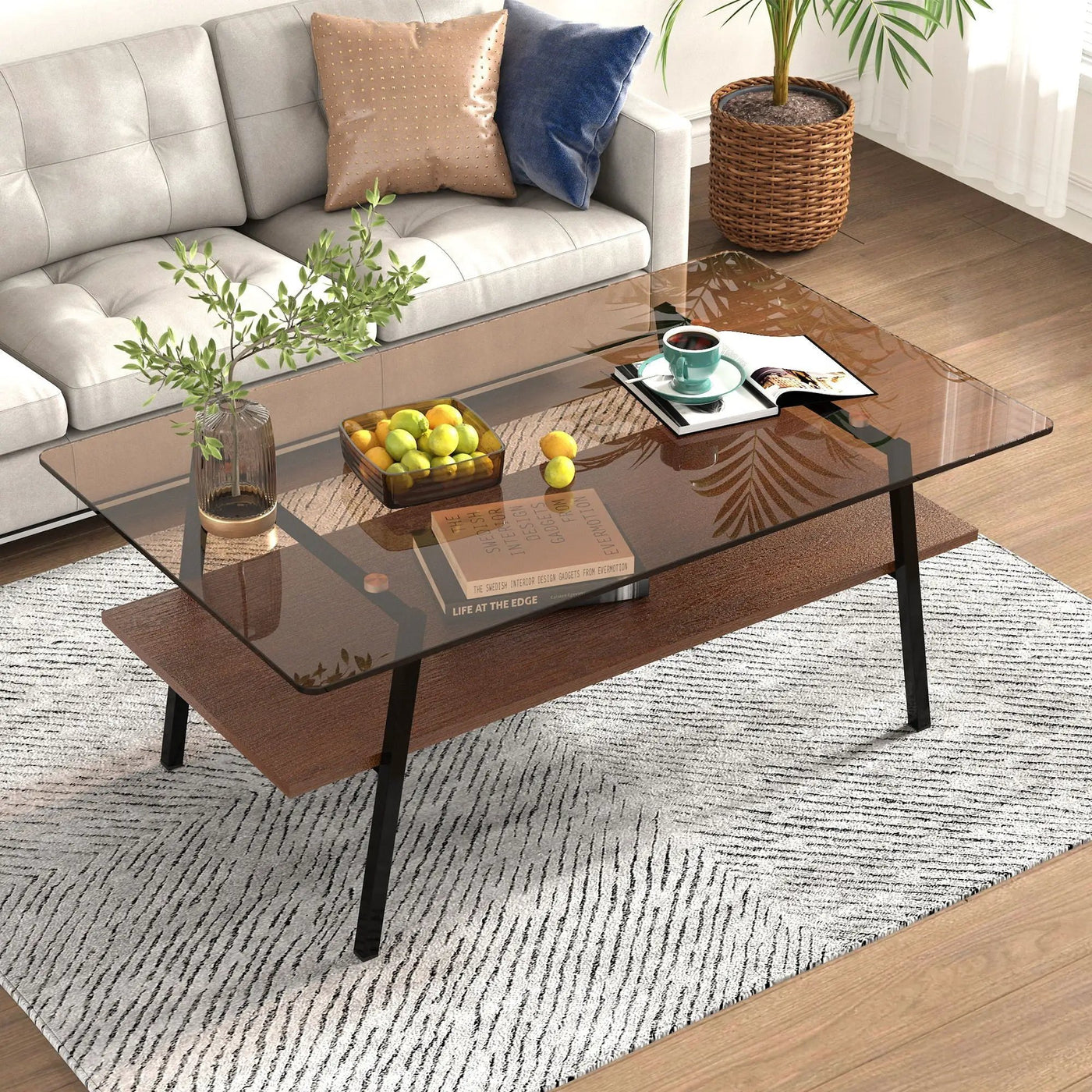 Rectangle Coffee Table, Tempered Glass Tabletop Modern Table For Living Room by HouseOfZazla