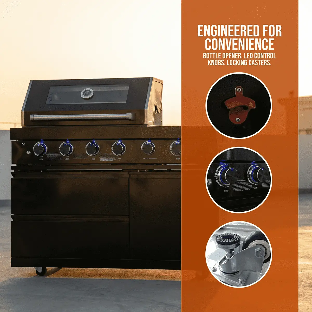 46" Four Burners Black Outdoor Kitchen Islands Grill + Side Burner by Chery Industrial