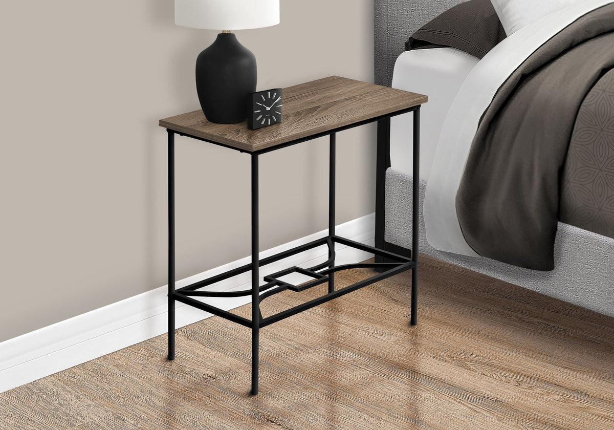 Light Brown Narrow Accent Side Table with 2 Tiers - Metal & Wood, photo 4 of 4