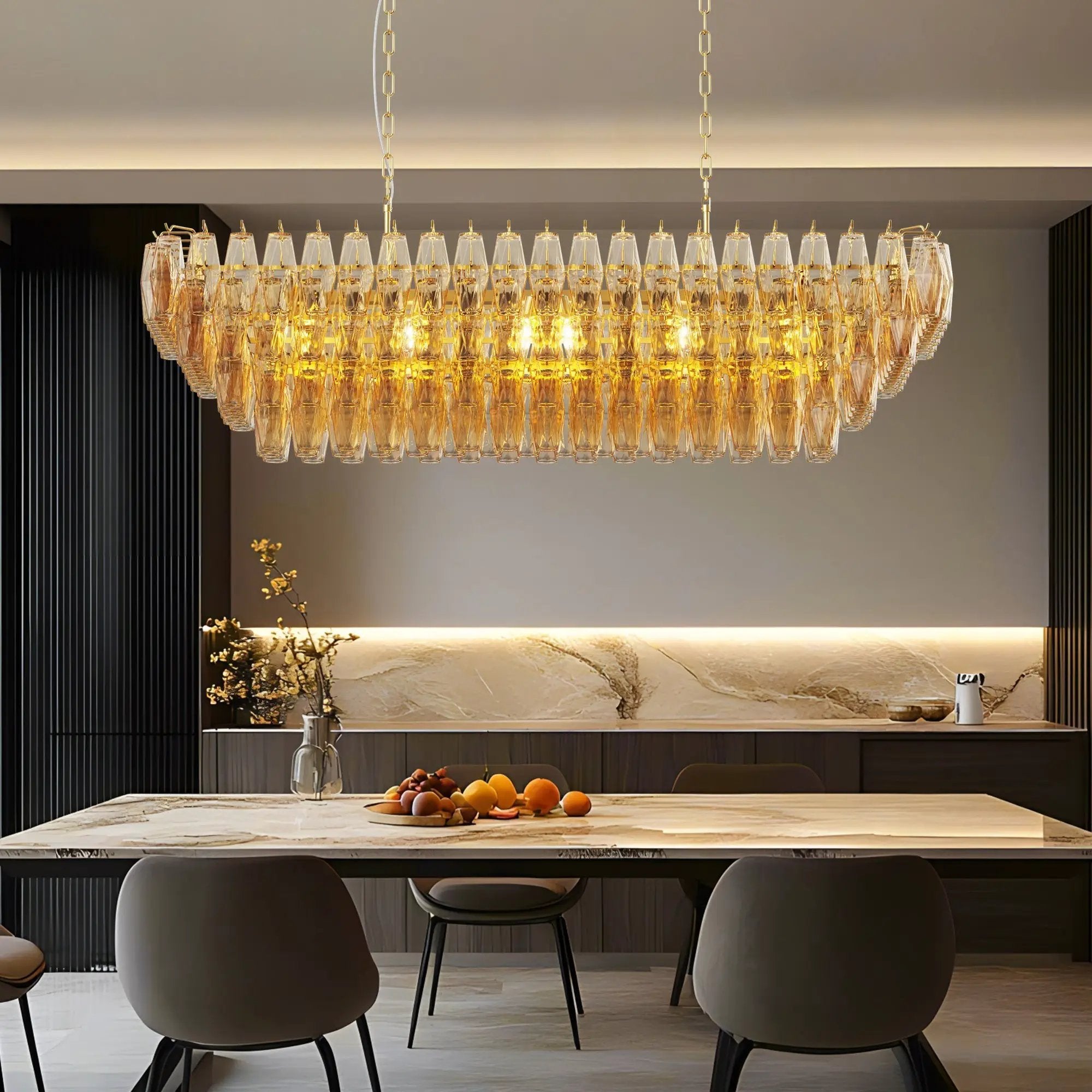 Modern Chandeliers for Dining Room, 54" Large Rectangle Gold Kitchen Chandelier Over Table by HouseOfZazla