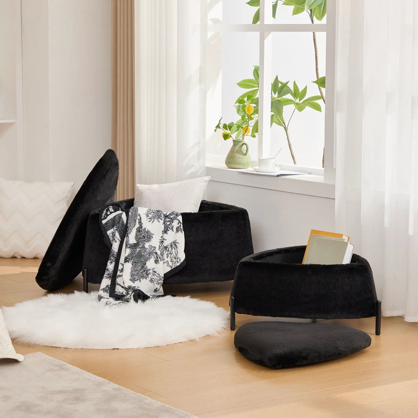 Upholstered Storage Ottoman Set With Reversible Lid by Unique Piece Furniture