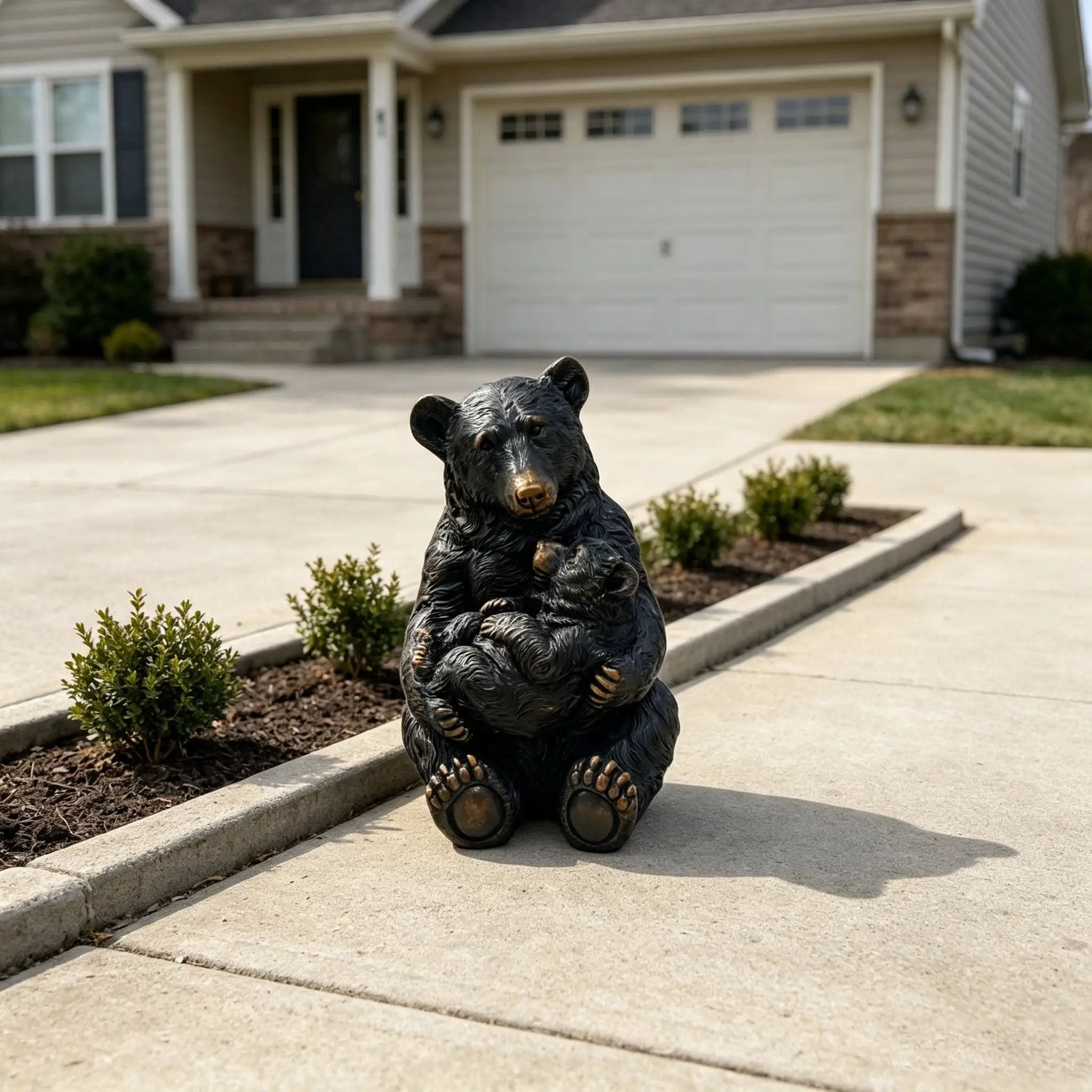 14" Tall Mother Bear Hugging Cub Garden Statue by HouseOfZazla