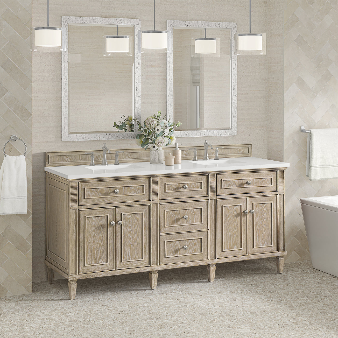 James Martin Lorelai 72" Double Bathroom Vanity, Whitewashed Oak by James Martin