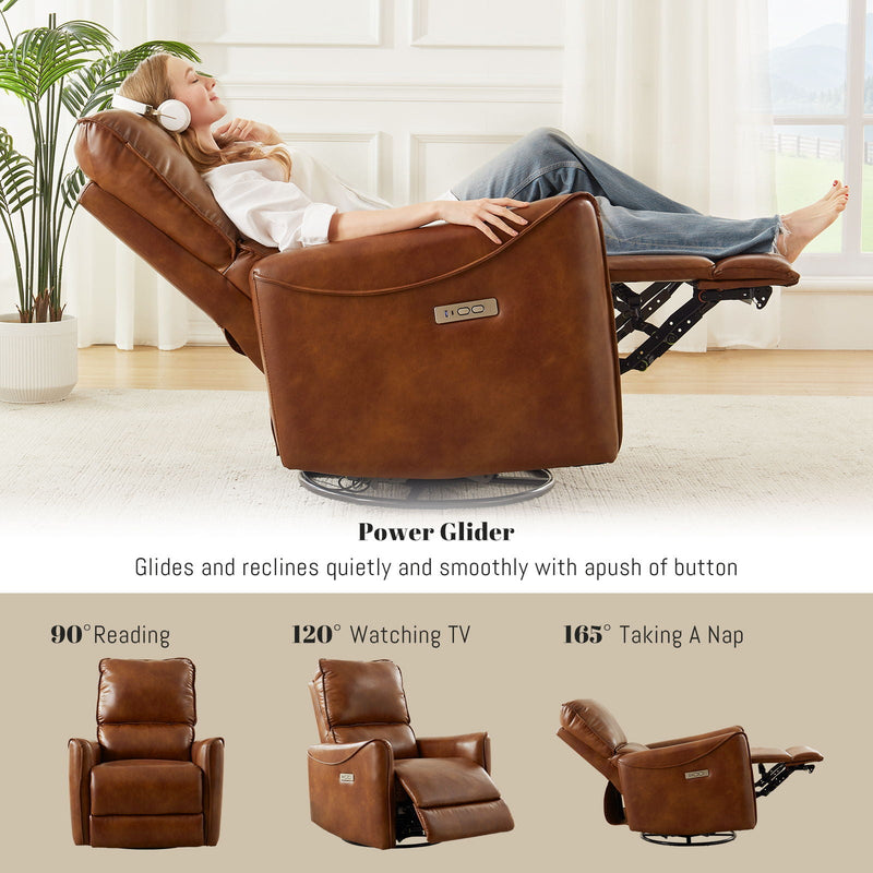 Electric Recliner Chair With Rocker And Swivel Function - Brown by HouseOfZazla