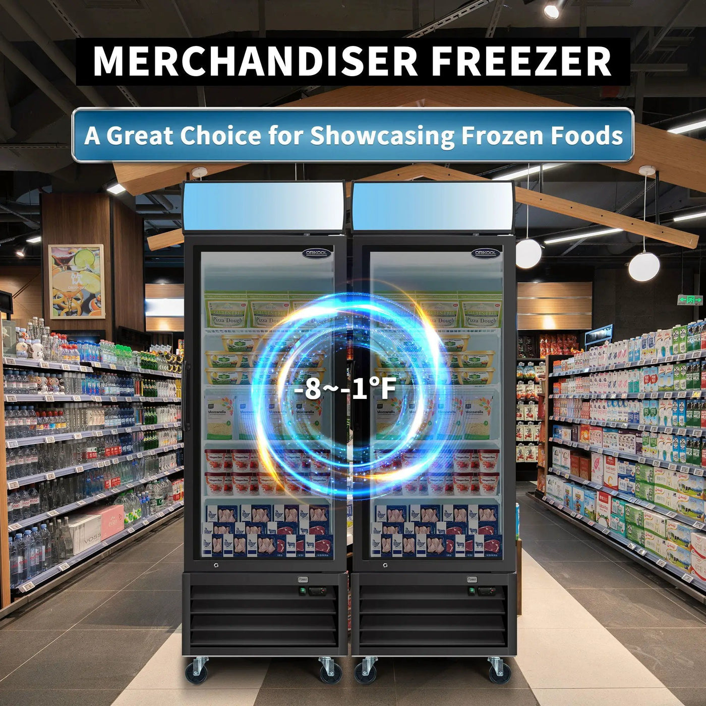 Glass Door Merchandiser Freezer Swing Door Commercial Reach-In Display Freezers With LED Top Panel Upright Freeze Storage by HouseOfZazla