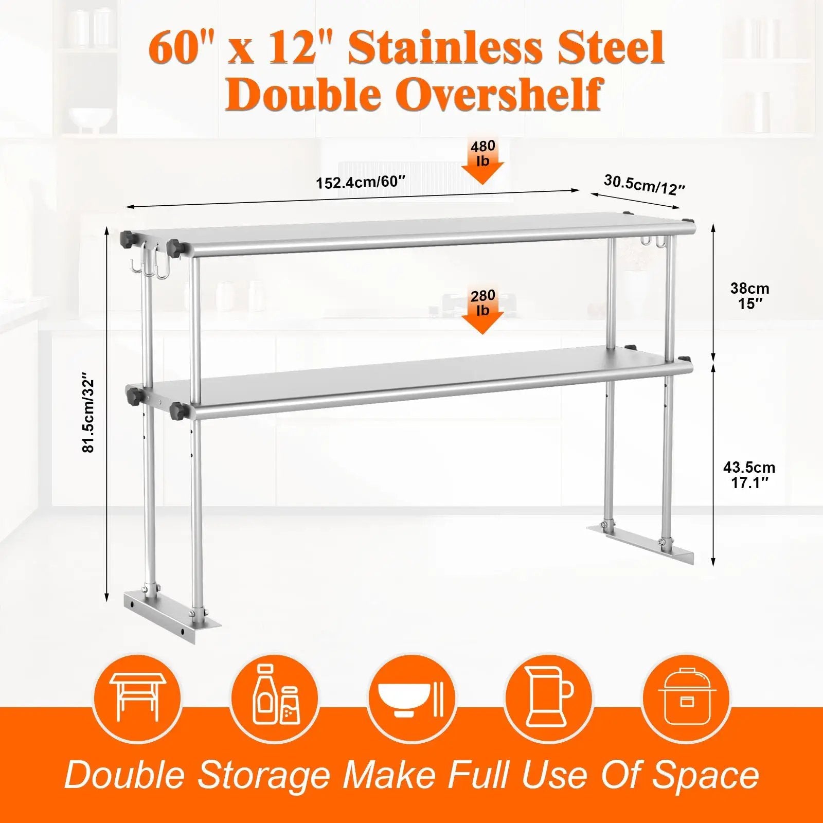 Stainless Steel Adjustable Kitchen Shelf, 60 Inch by HouseOfZazla