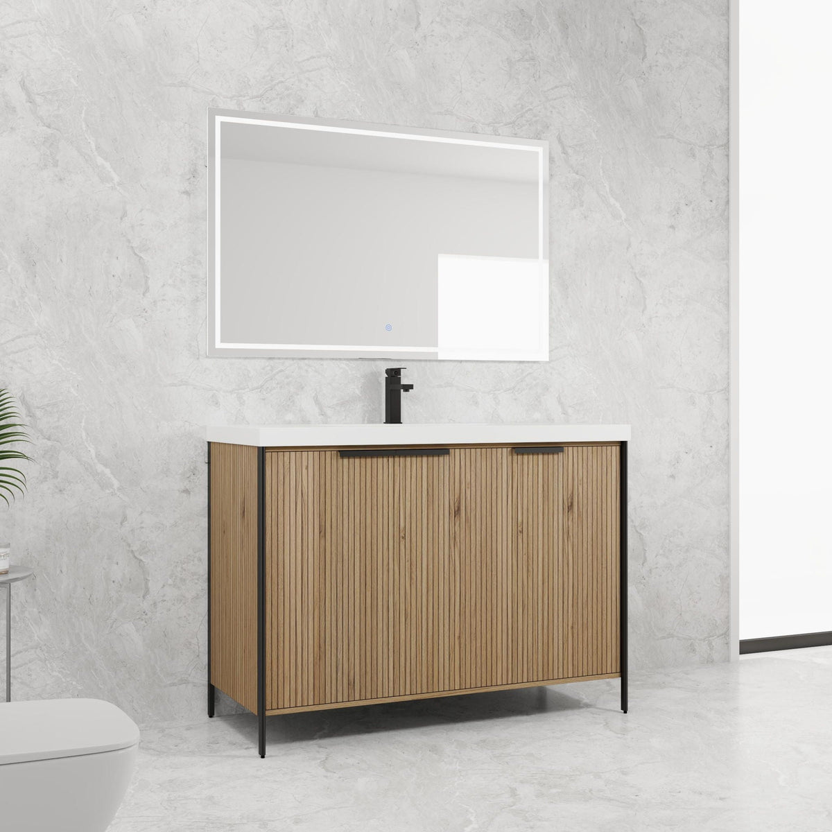 Modern Freestanding Bathroom Vanity With Resin Sink & Soft Close Cabinet Doors, photo 13 of 16