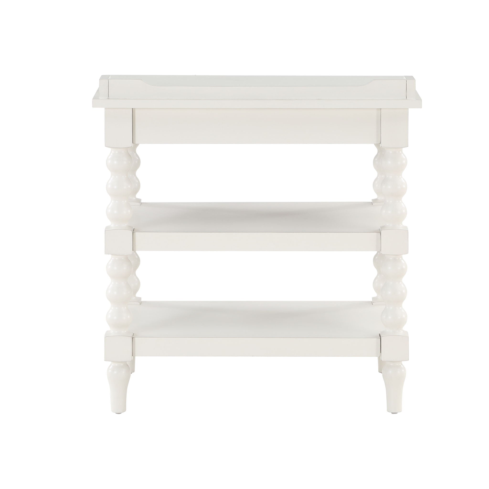 Aria - Nightstand With Styling, 2 Shelves, Pull Out Tray, Spool Turned Legs - Antique White by HouseOfZazla