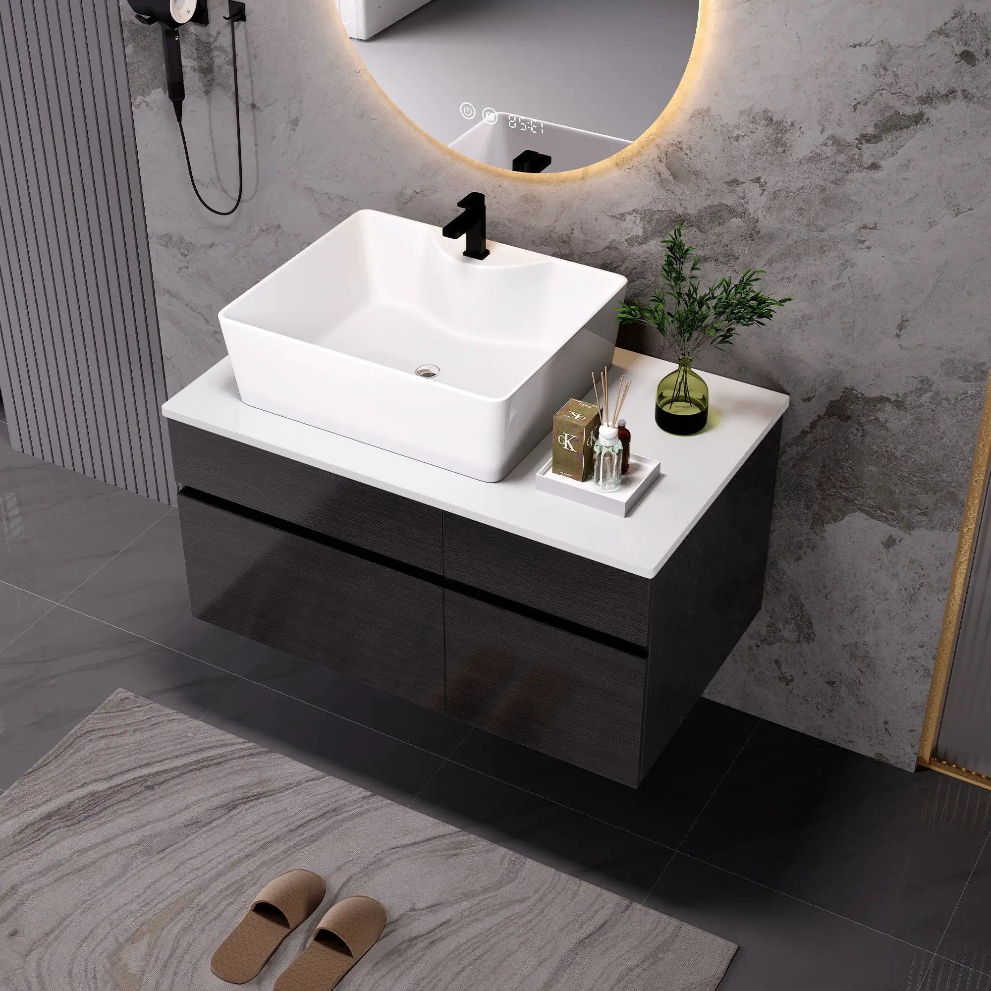 Floating Bathroom Vanity With Sink For Small Bathroom - White / Black by Unique Piece Furniture