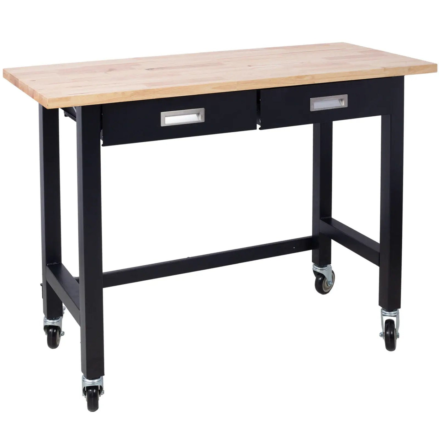 Work Bench, Workbench With Drawer Storage, Heavy Duty Bamboo Wood Work Table With Wheels For Garage Home Office by HouseOfZazla