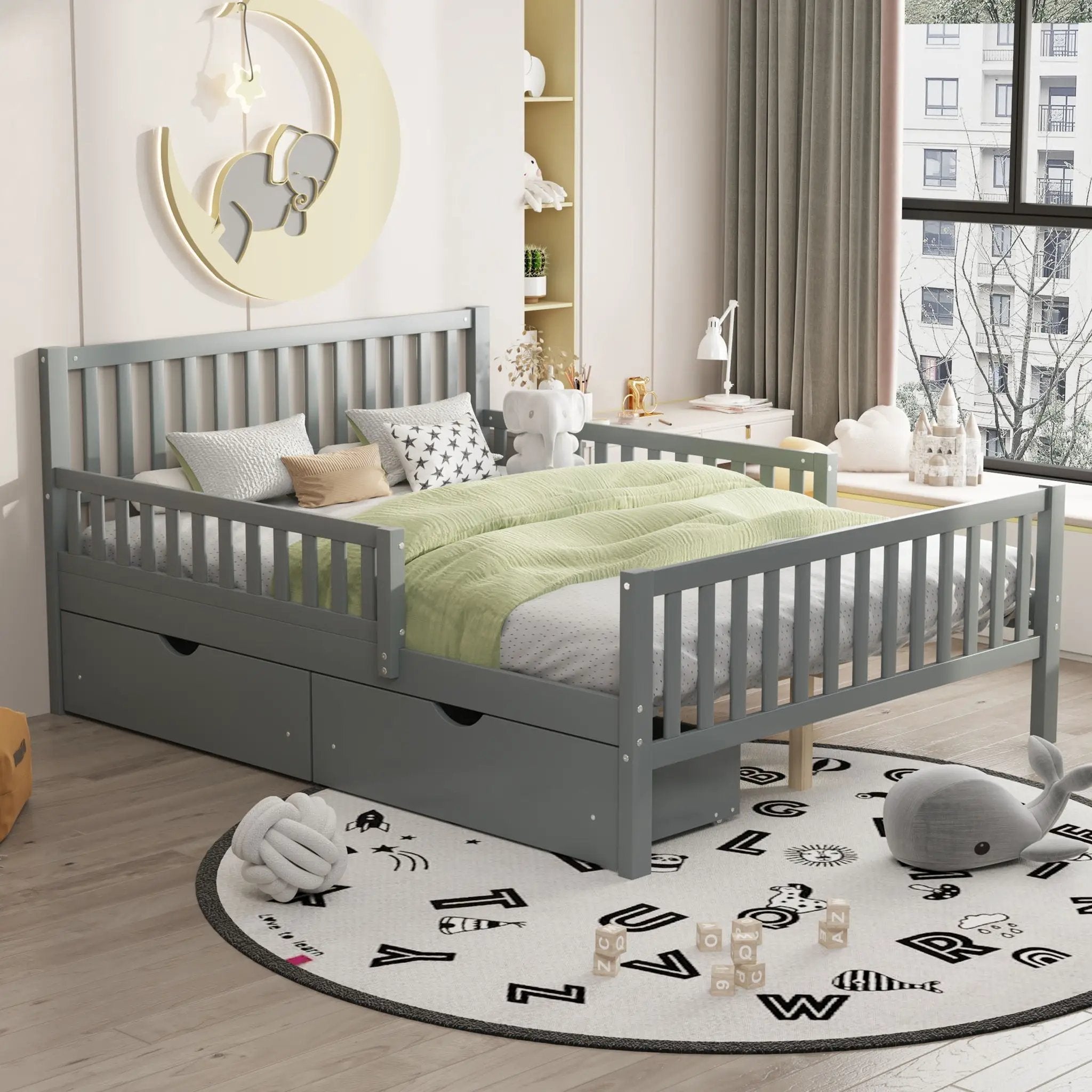 Platform Bed With Guardrails On Both Sides And 2 Storage Drawers by Unique Piece Furniture