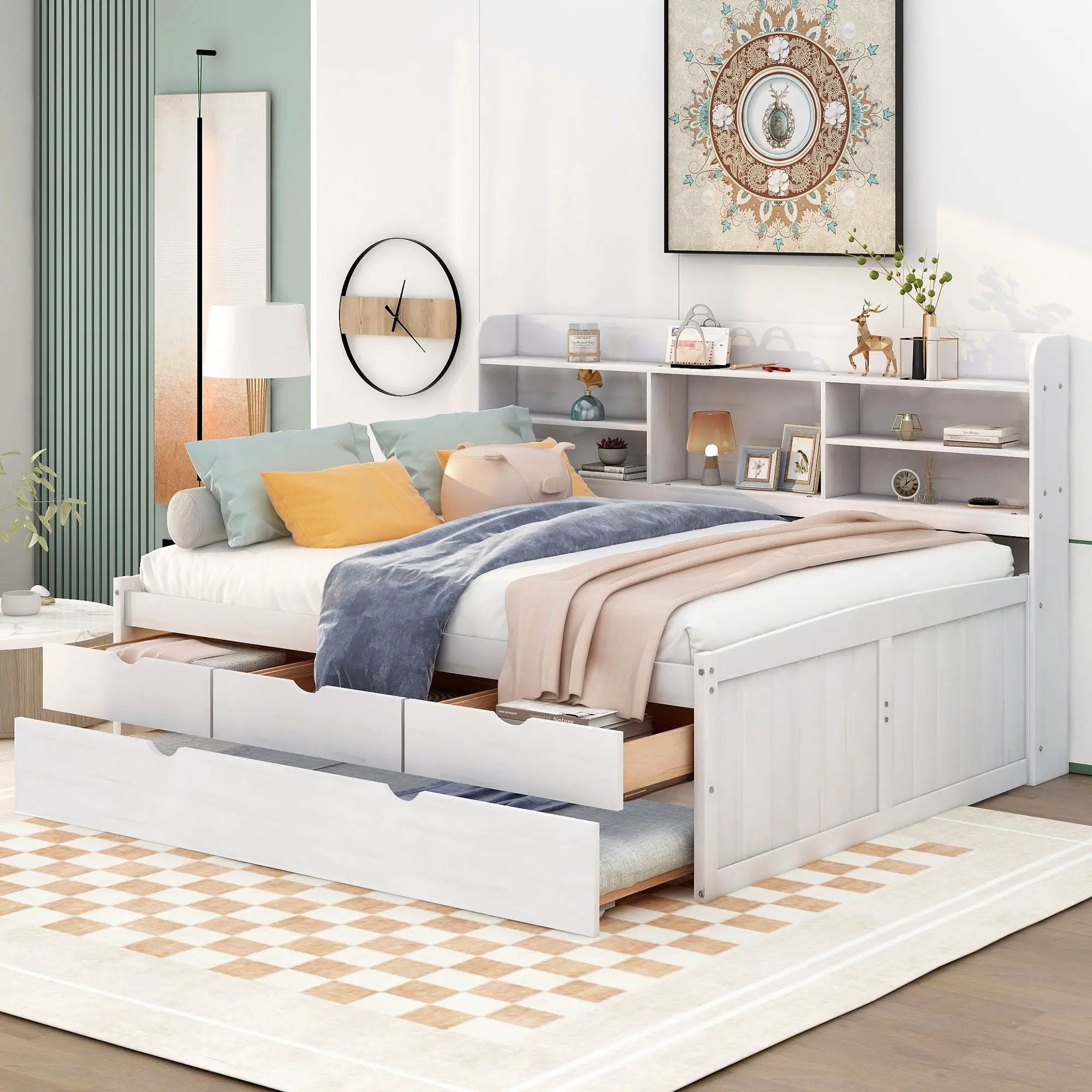 Captain Bed With Built In Bookshelves, 3 Storage Drawers, And Trundle by HouseOfZazla