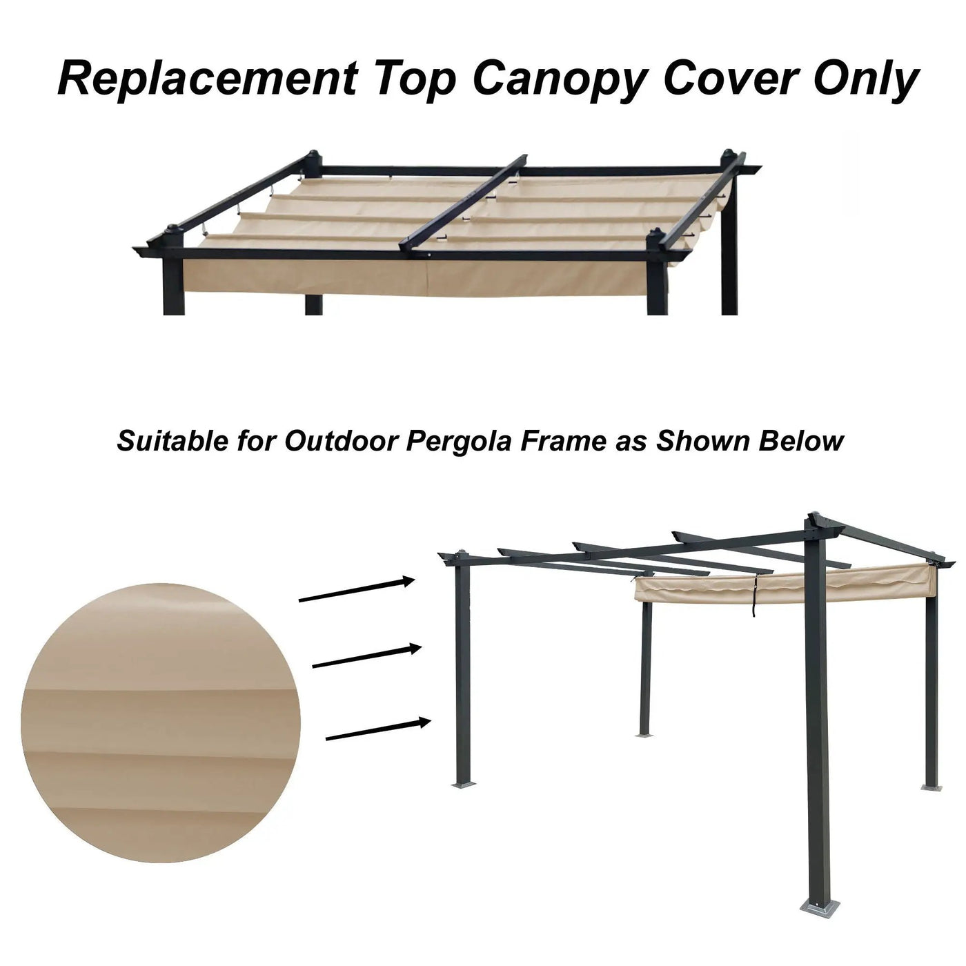 Replacement Canopy Top Cover Fabric For Outdoor Patio Retractable Pergola Sun-Shelter Canopy by HouseOfZazla