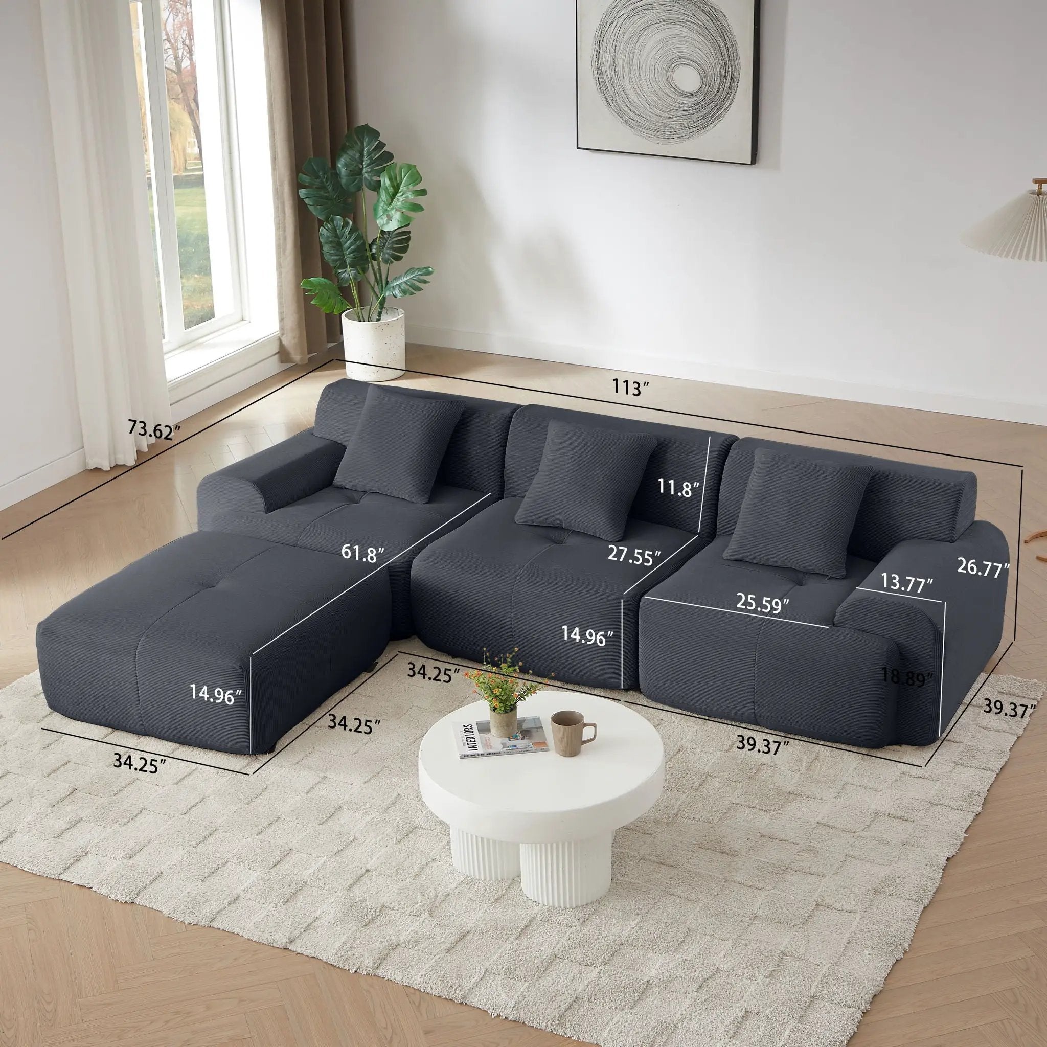 L Shaped Modular Sectional Sofa And Movable Ottoman by Unique Piece Furniture