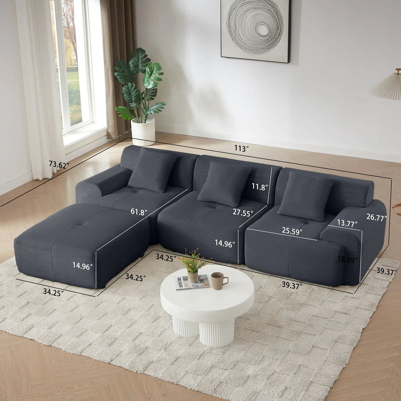 L Shaped Modular Sectional Sofa And Movable Ottoman by Unique Piece Furniture