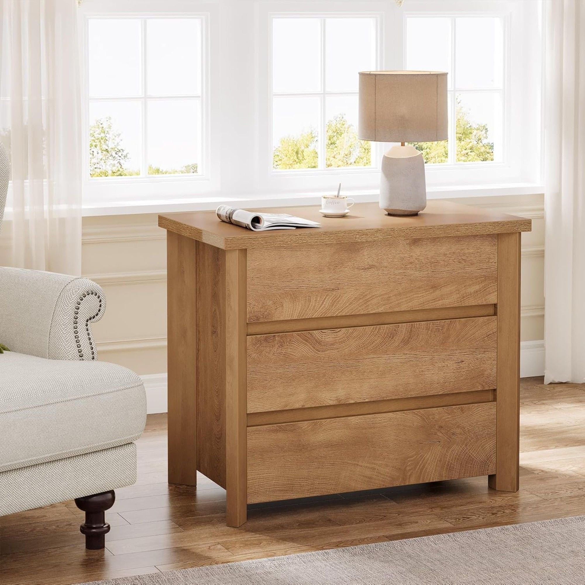 Nightstand With 3 Drawers, Bedside Table, Compact Storage - Brown by HouseOfZazla