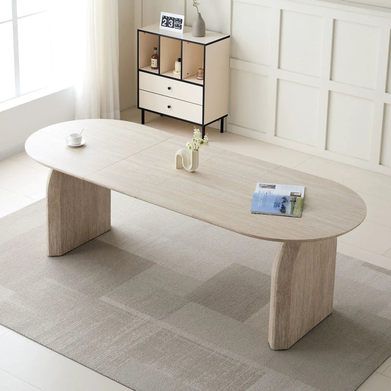 Oval Extendable Dining Table With Dual Pillar Design - Off White by Unique Piece Furniture