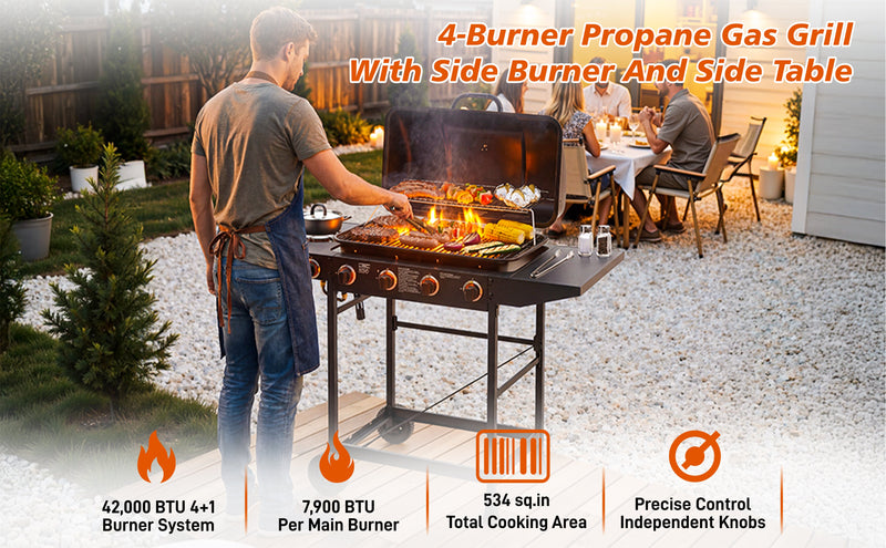 4 Burner Propane Gas BBQ Grill with Side Burner by HouseOfZazla