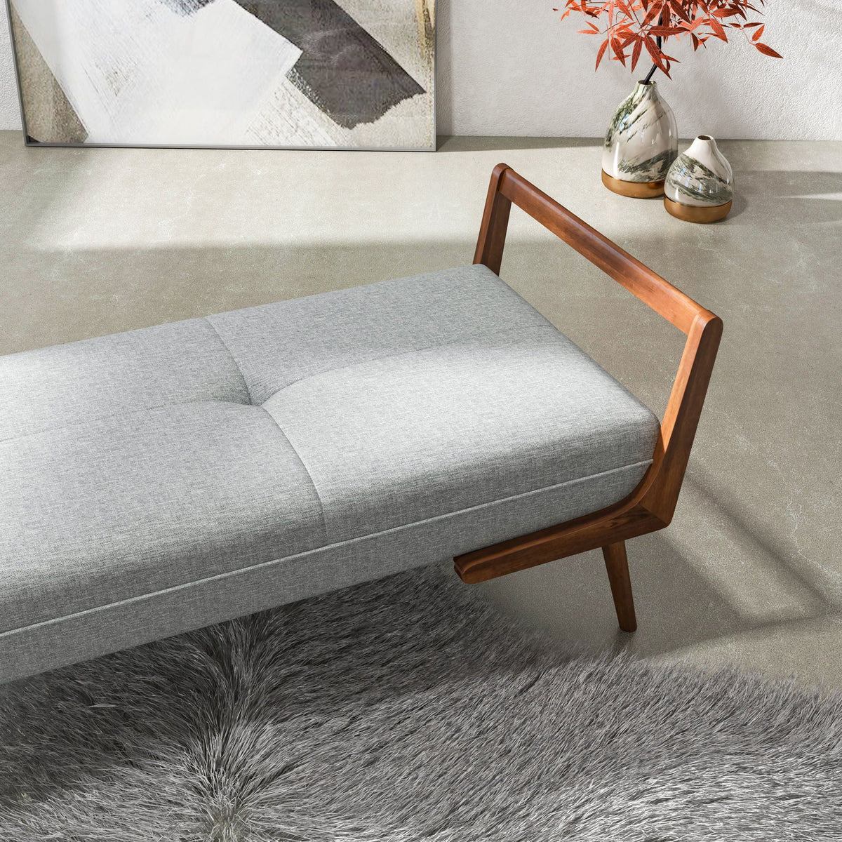 Gray Upholstered Bench with Biscuit Tufting - 51.2" Wide, photo 6 of 12