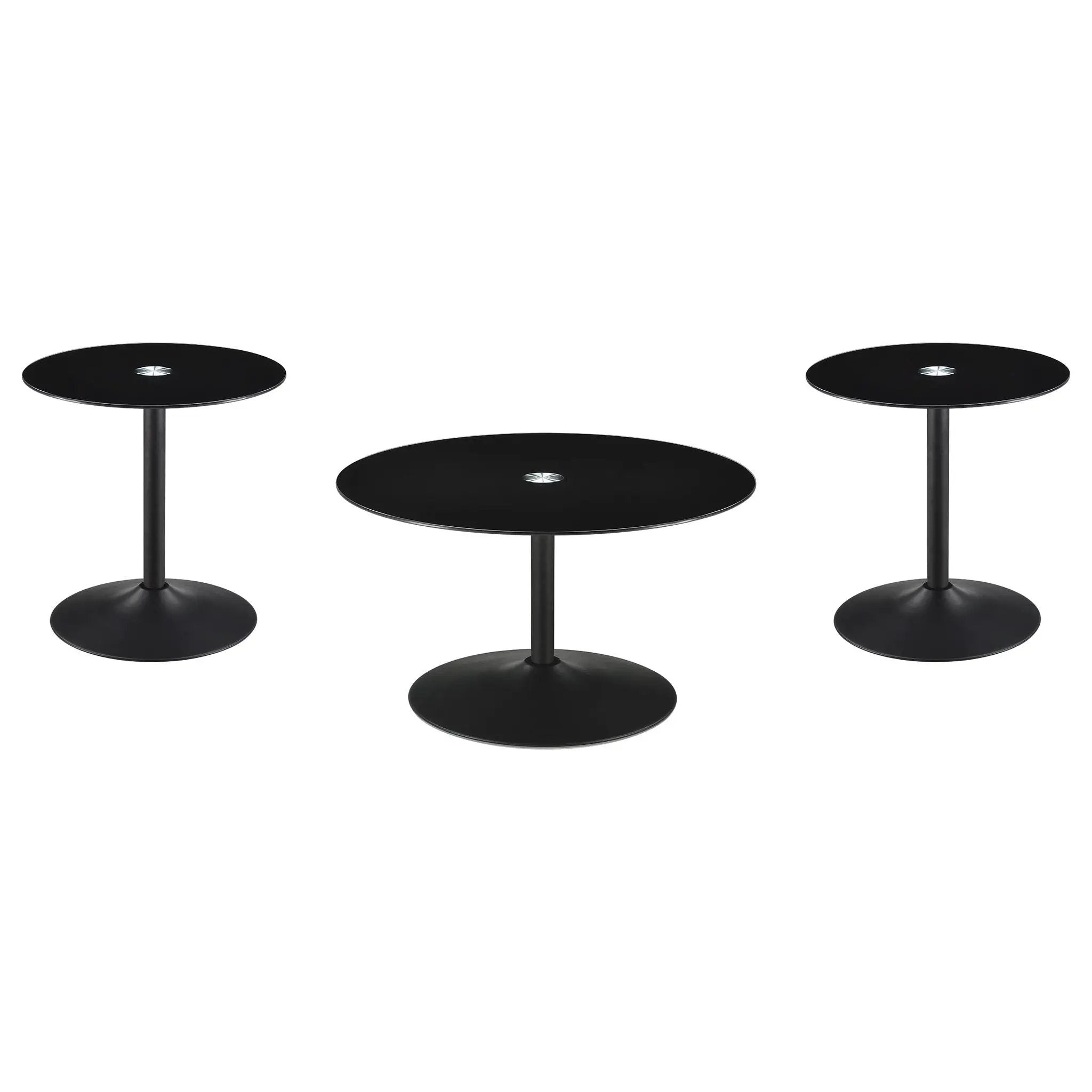 Ganso 3-piece Round Glass Top Coffee and End Table Set Black by Unique Piece Furniture
