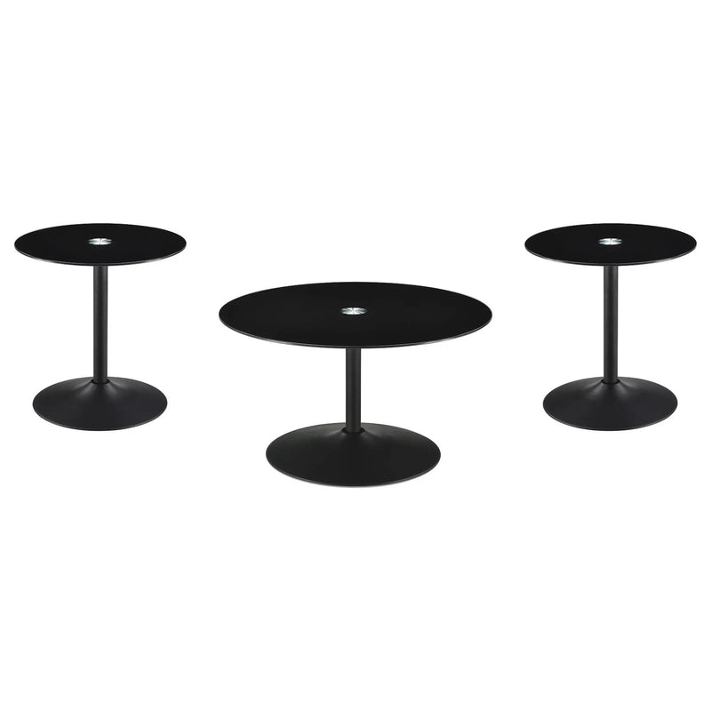 Ganso 3-piece Round Glass Top Coffee and End Table Set Black by Unique Piece Furniture