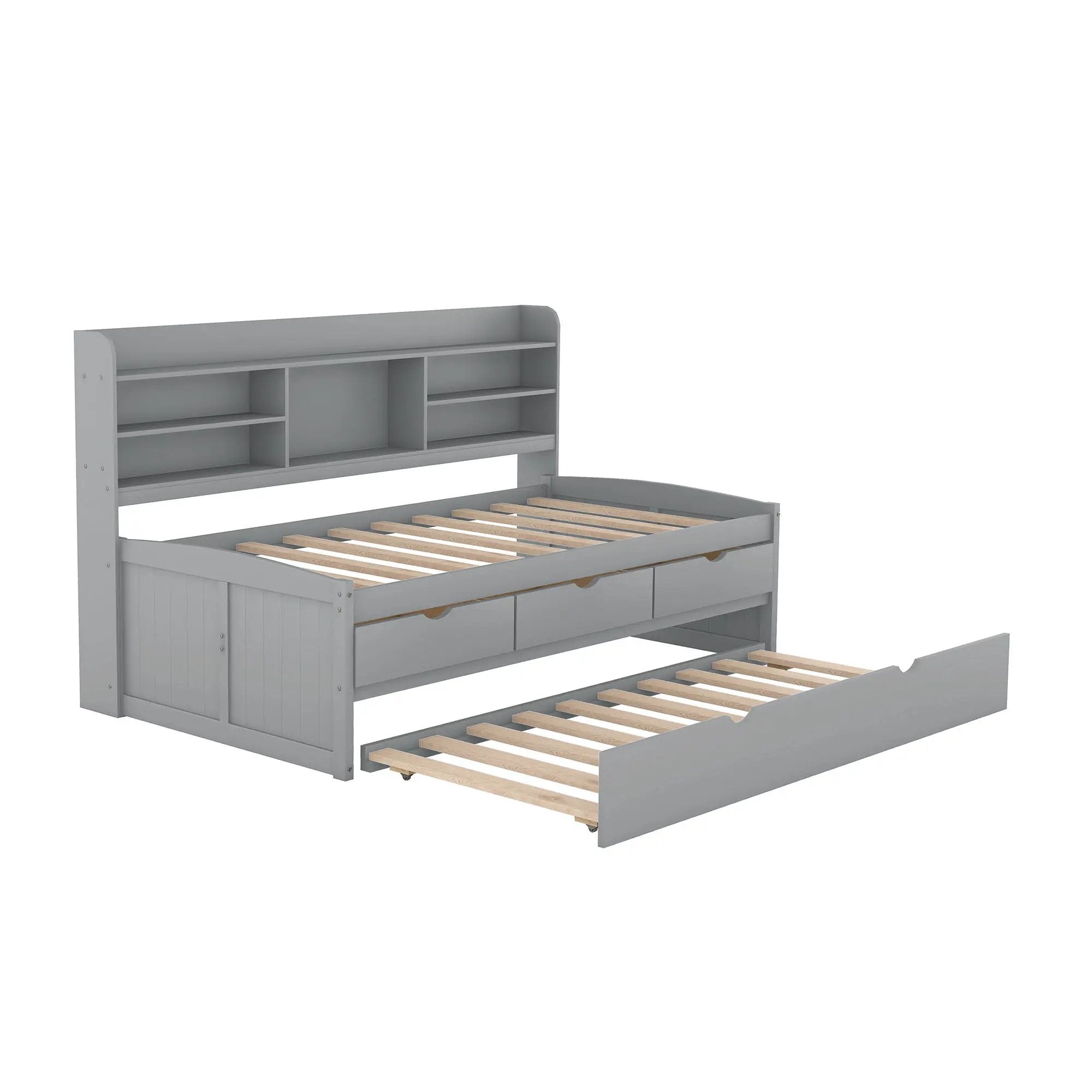 Captain Bed With Built In Bookshelves, 3 Storage Drawers, And Trundle by HouseOfZazla