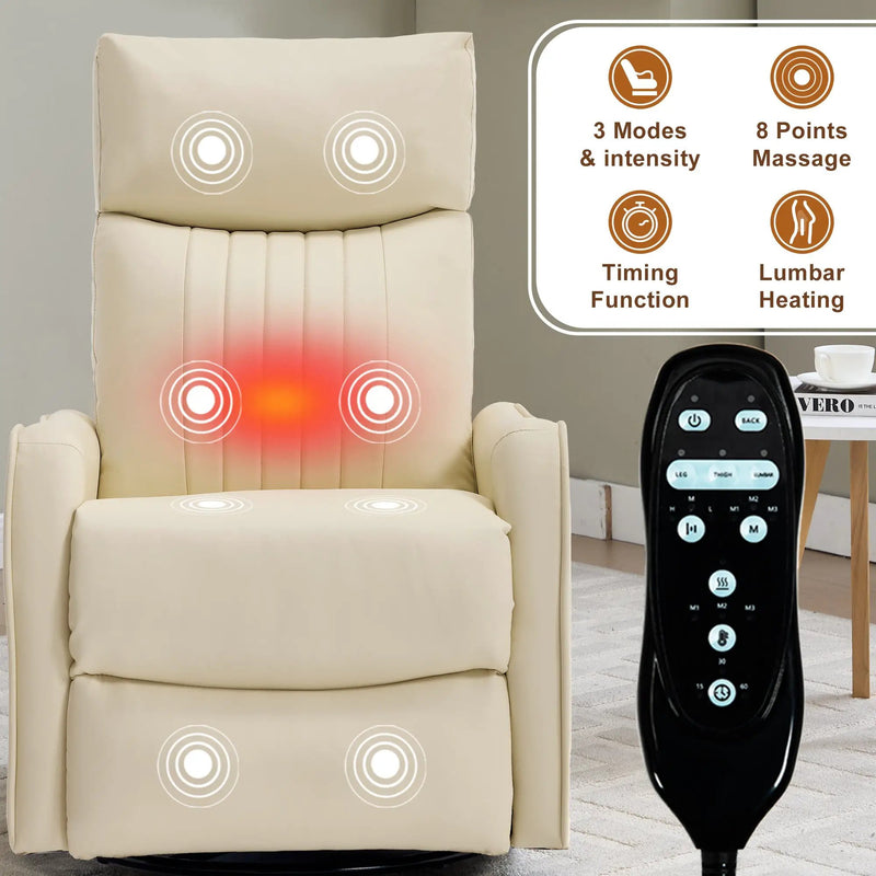 Beige Heat Massage Manual Recliner Chair with Rocker and Swivel by HouseOfZazla