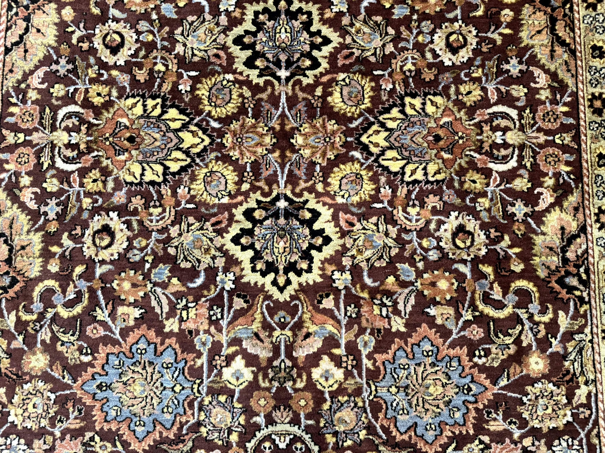Indo Persian Rug 8x11, Eggplant & Tan, Allover Pattern, Wool Couristan Handmade Rug by Jewel Rugs
