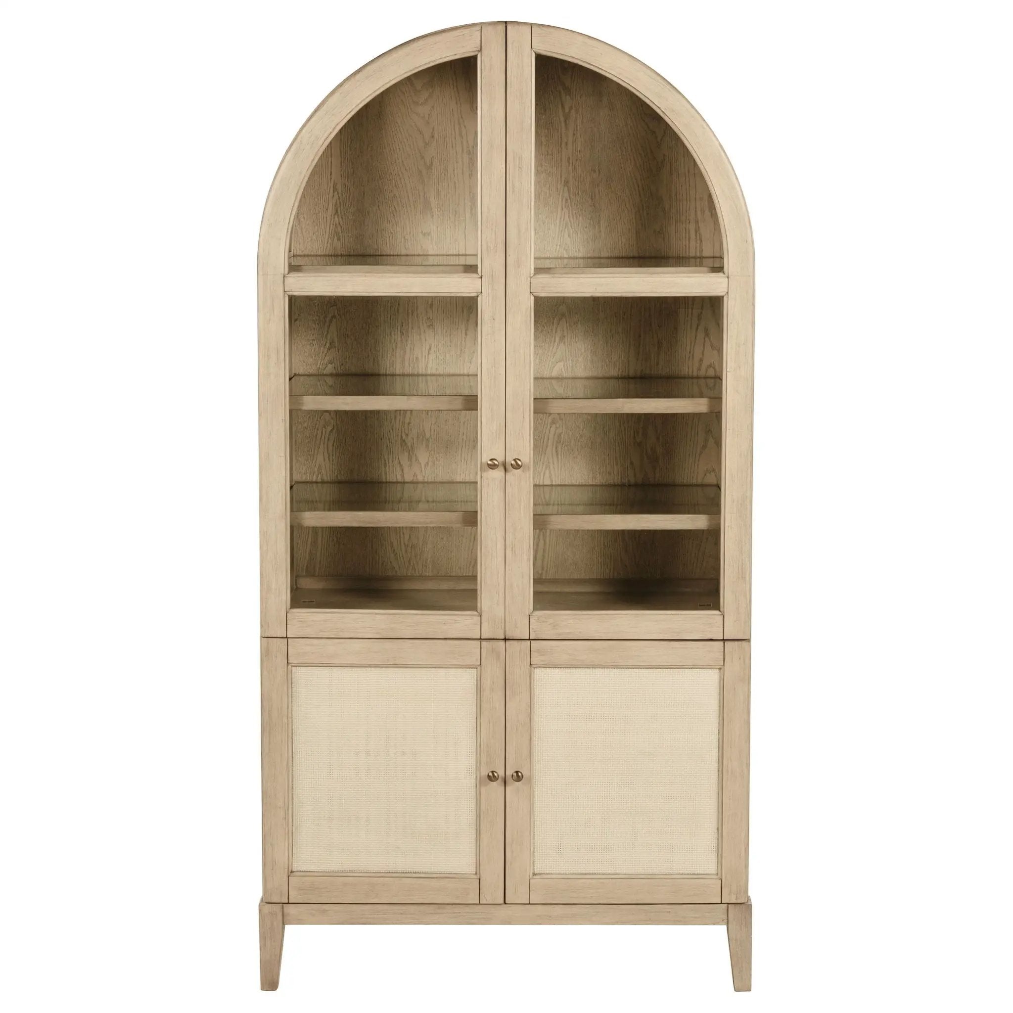 Kailani 4-Door Cane Dining Vitrine Display Cabinet Beige Oak by Unique Piece Furniture
