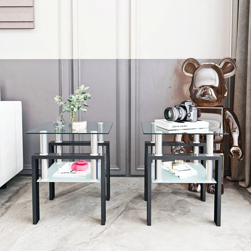 Modern Tempered Glass Tea Table, End Square Table For Living Room by Unique Piece Furniture