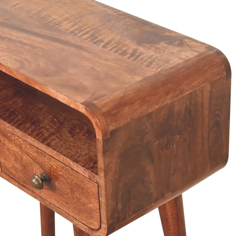 Solid Wood Mini Curved Honey Console Table by HouseOfZazla