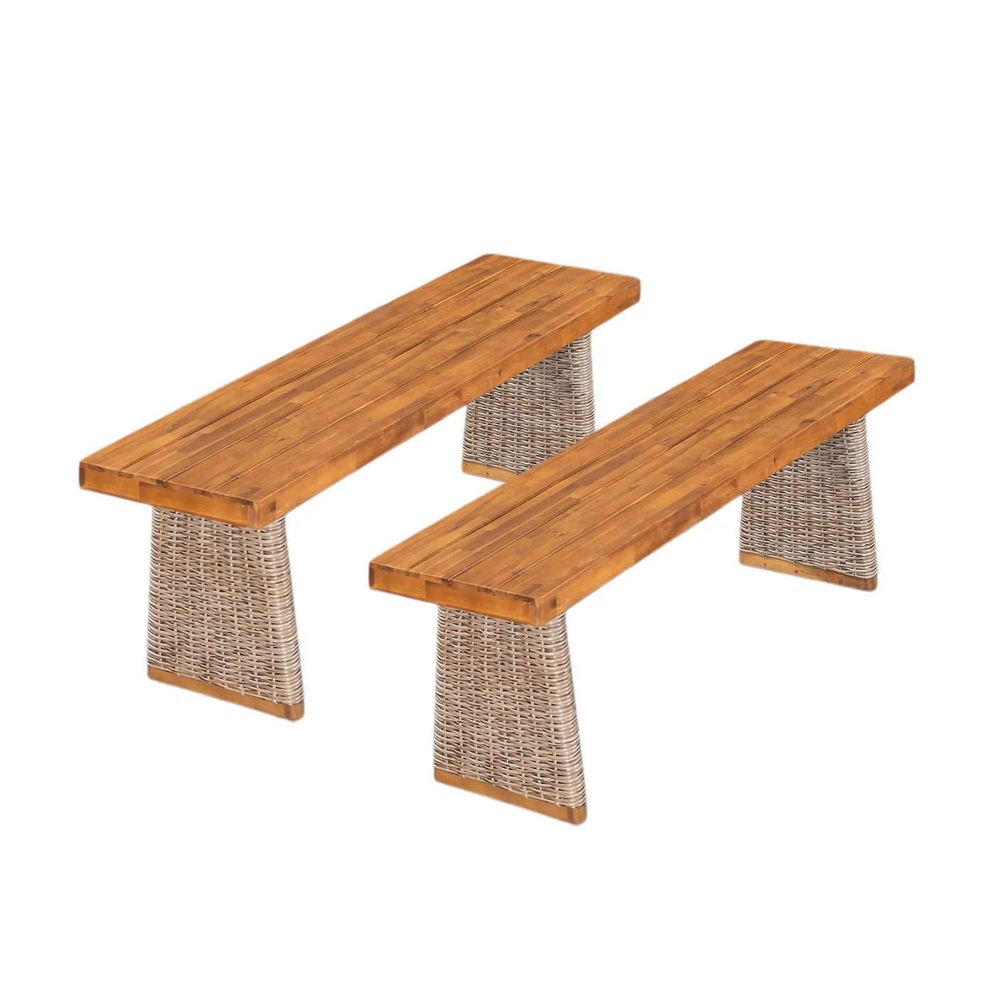 Outdoor Acacia Wood Bench Set of 2 with Teak Finish by HouseOfZazla