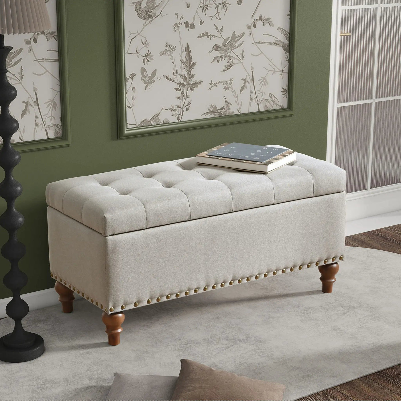 Upholstered Ottoman With Storage And Rivet Trim by HouseOfZazla