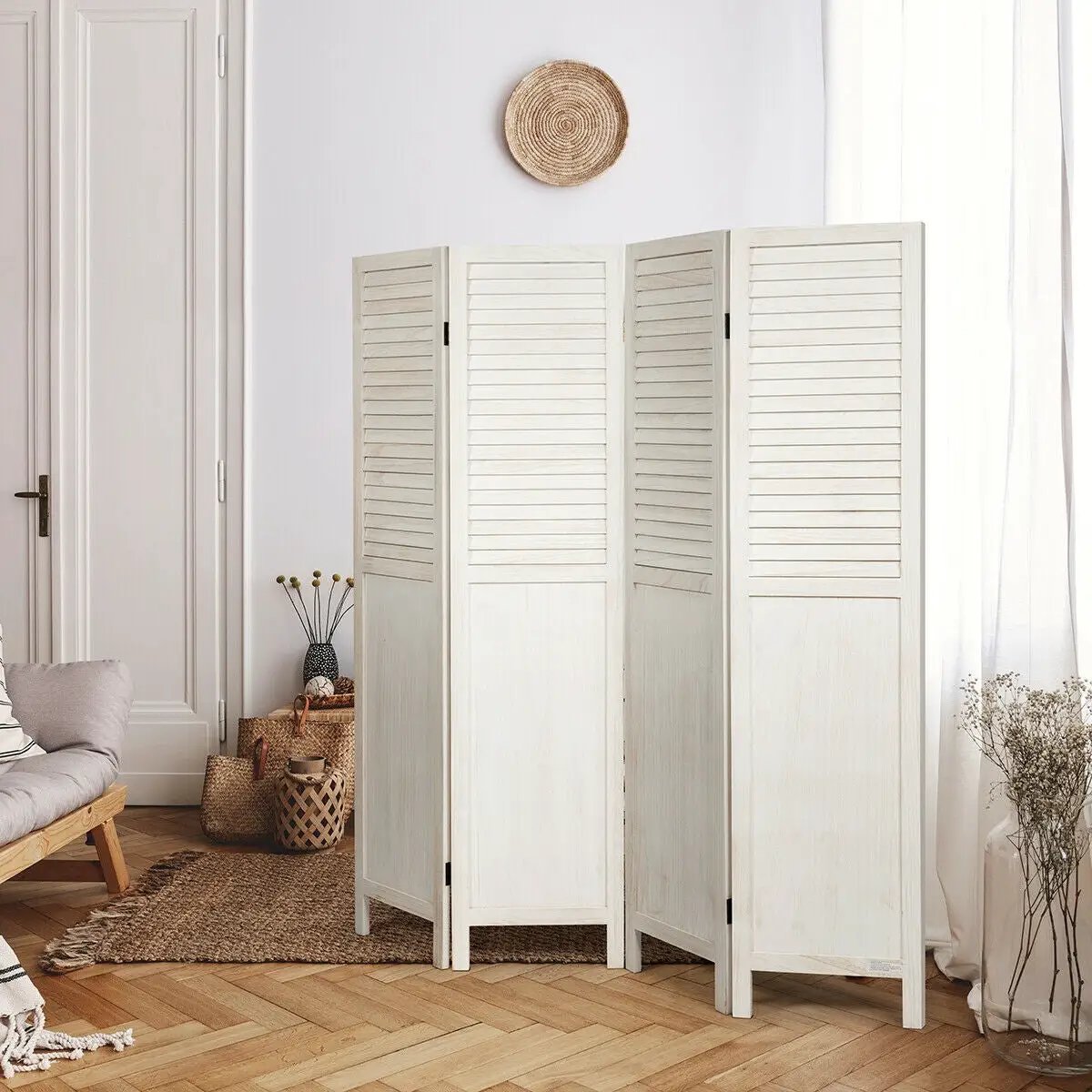 5.6 Ft Tall 4 Panel Folding Privacy Room Divider by DirectDeals