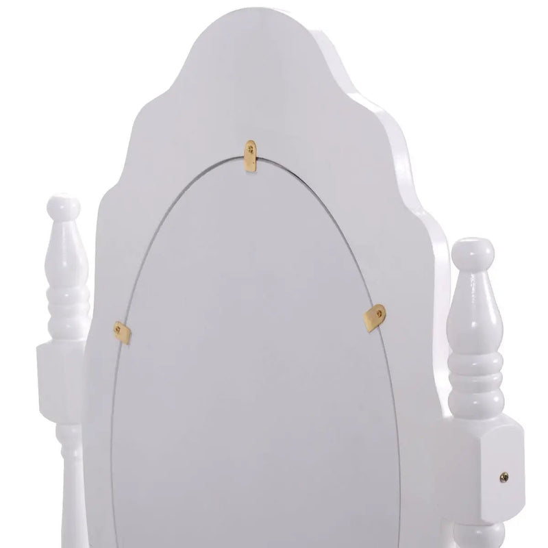 Vanity Table Set with Cushioned Stool with 360¬∞ Rotating Oval Mirror and Three Drawers-White by DirectDeals