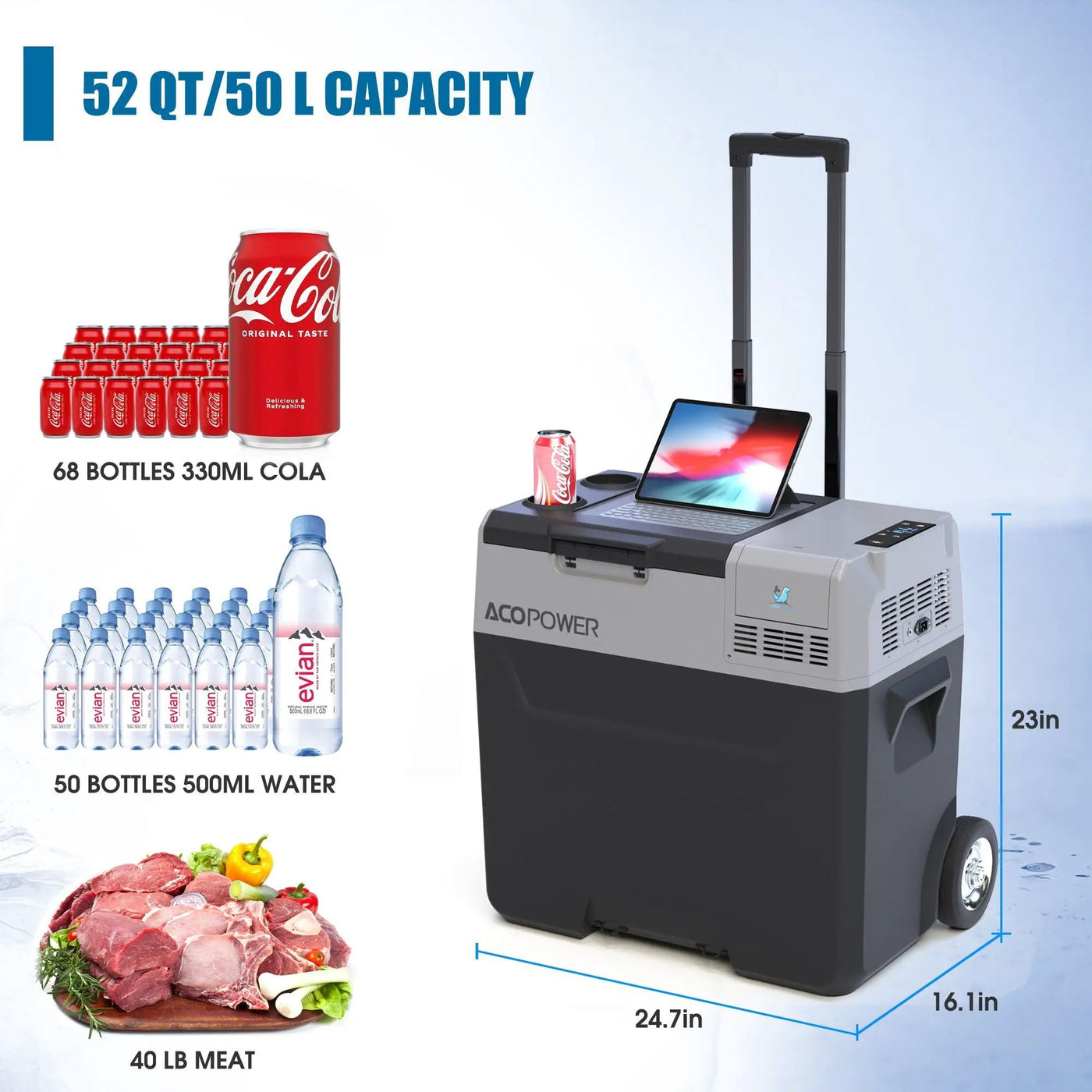 Car Freezer Portable Refrigerator Freezer With App Control And 6'' Off-Road Wheels, 12V, 45W Cooler Freezer, Low Noice by HouseOfZazla