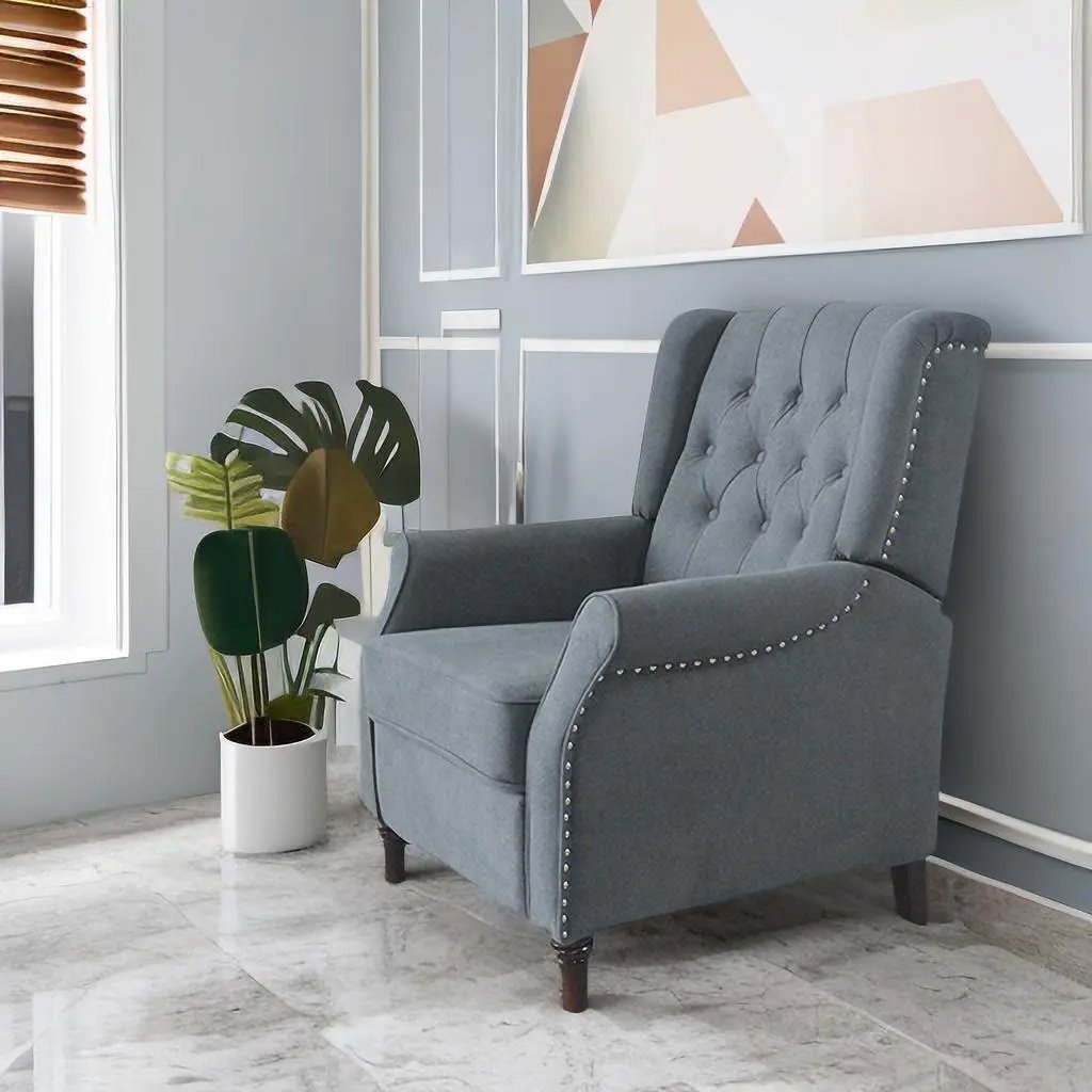 New Design Classic Waterproof Fabric Living Room Pull Button Sofa, High Back Manual Recliner Chair Cinema Home Theatre Cozy Recliner Sofa - Dark Gray by HouseOfZazla