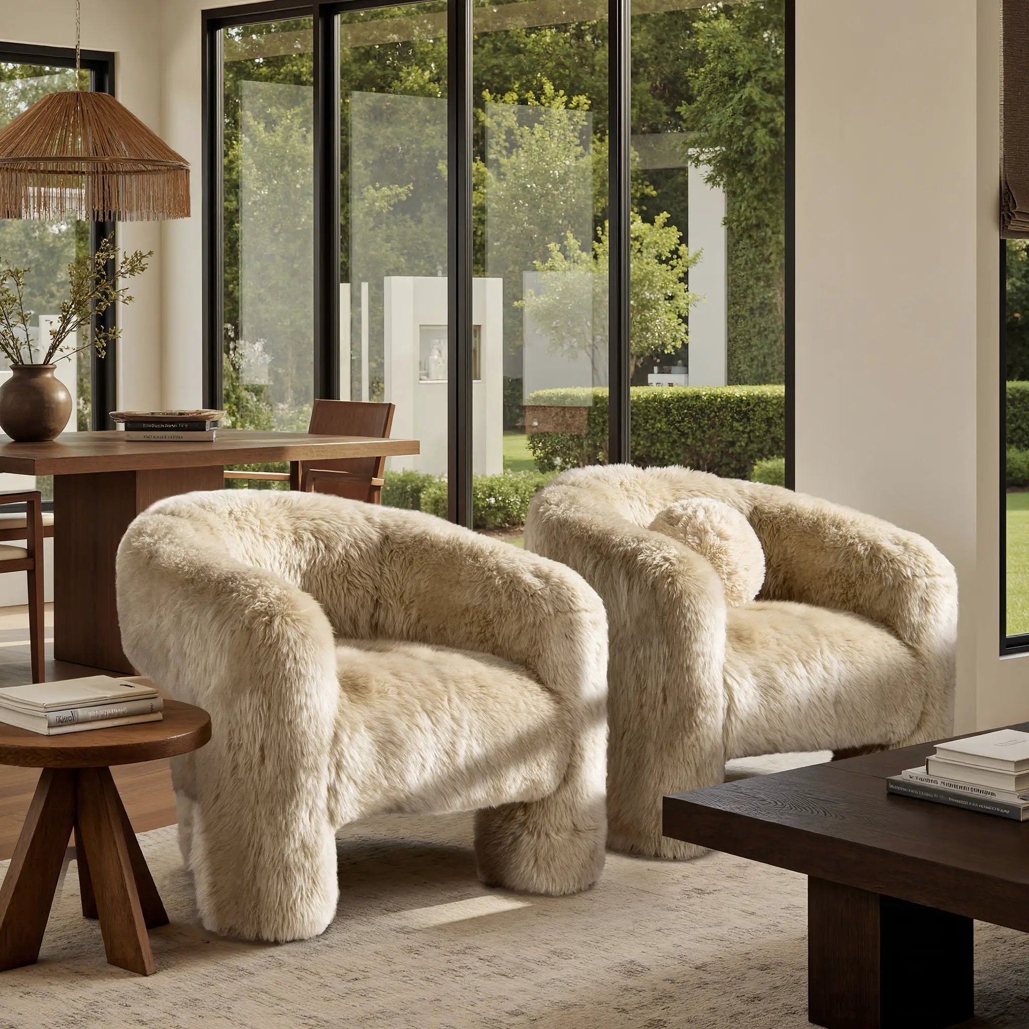 Avalon - Genuine Sheepskin Fur Split Barrel Back Accent Chair - Natural Blonde by HouseOfZazla