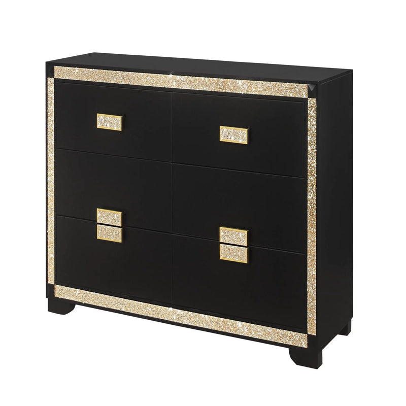 Lively - Dresser With Glitter Detail And Thick Bar Handle Hardware - Black by HouseOfZazla