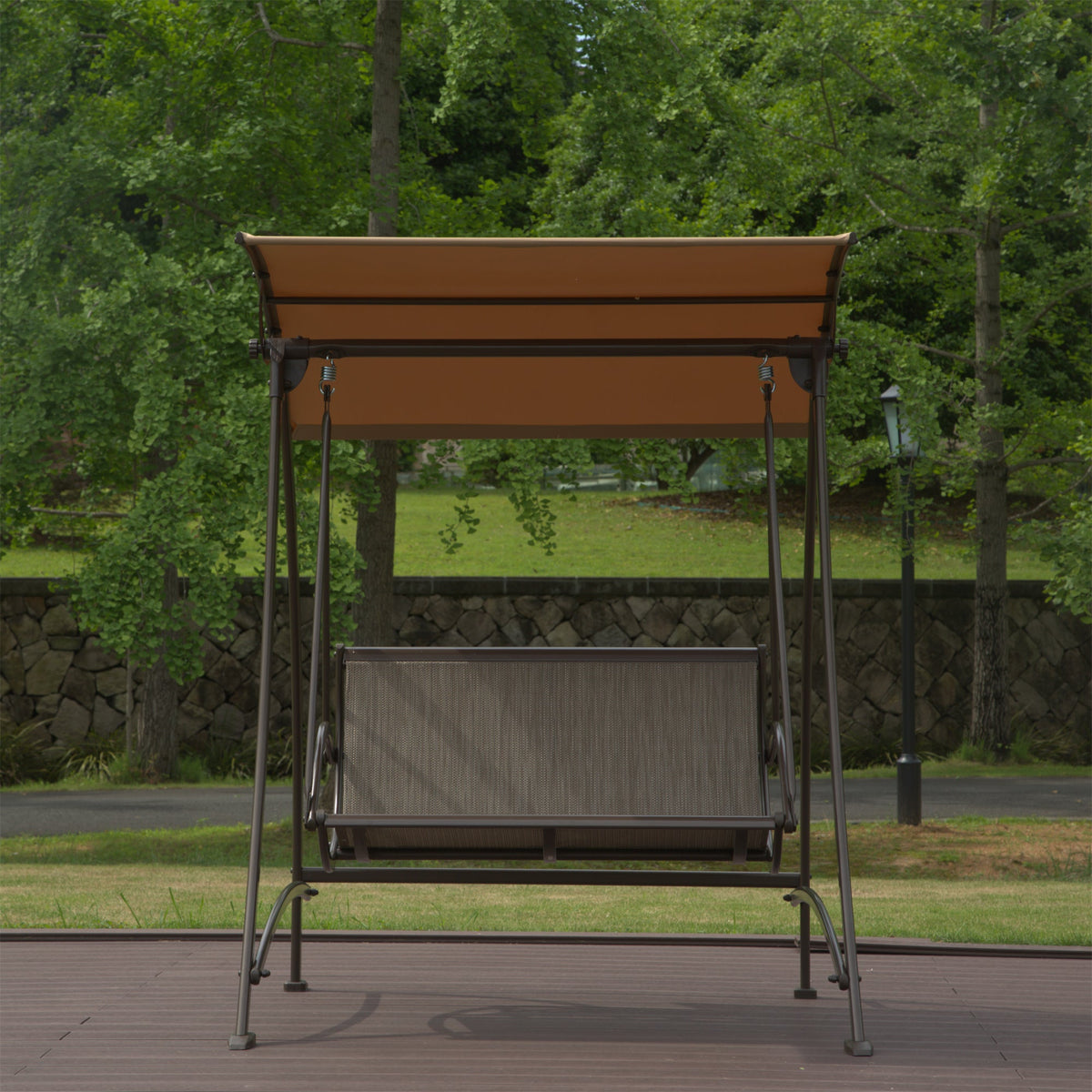 2-Seat Patio Swing Chair with Adjustable Canopy and Steel Frame, photo 7 of 7