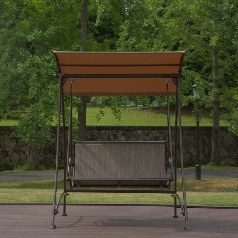 2-Seat Patio Swing Chair with Adjustable Canopy and Steel Frame, photo 7 of 7
