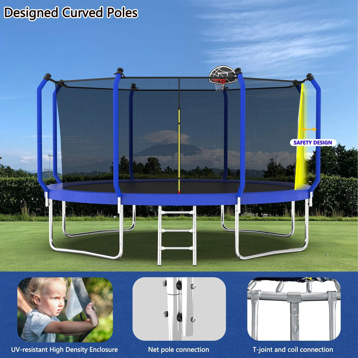 Trampoline With Basketball Hoop, Astm Approved Reinforced Type Outdoor Trampoline With Enclosure Net by HouseOfZazla