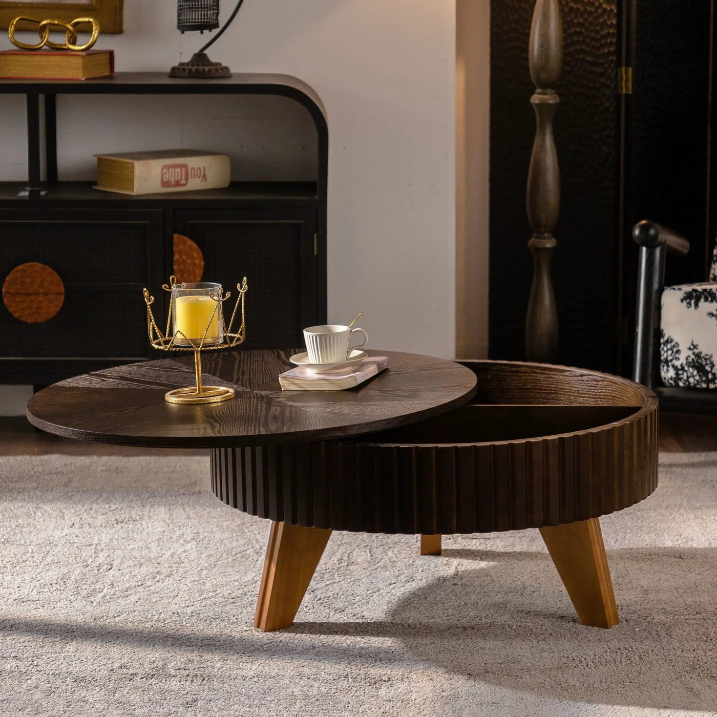 Round Retro Coffee With Solid Wood Legs by Unique Piece Furniture